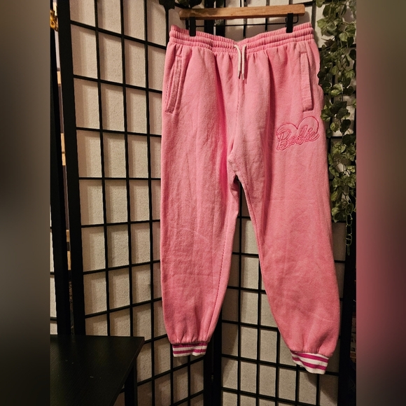 MATTEL 2023 BARBIE Pink Jogger Track Pants Embroidered Barbie & Heart Size XL - Picture 1 of 6